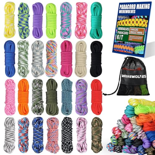 WEREWOLVES 28 Colors Paracord 550 Combo Crafting Kits with Instruction – Multifunction Survival Parachute Cord Making Paracord Bracelets, lanyards – 10 Feet Each Paracord Rope