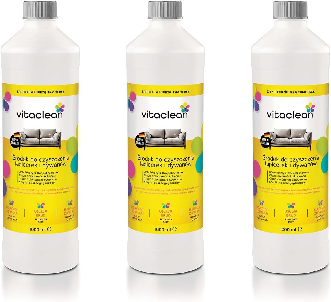 Środek do czyszczenia tapicerki i dywanów Zestaw 3x 1000 ml, koncentrat do głębokiego czyszczenia, usuwa plamy, brud i zapachy, do sof, foteli samochodowych i materacy