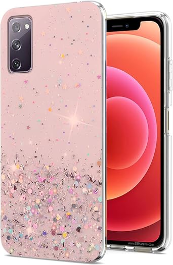 Phone Case for Samsung S20 FE 5G, Glitter Bling Design for Samsung Galaxy S20 FE 5G Case Clear Silione Soft Aesthetic Slim Cover Pink Cute for Women & Girls Pink