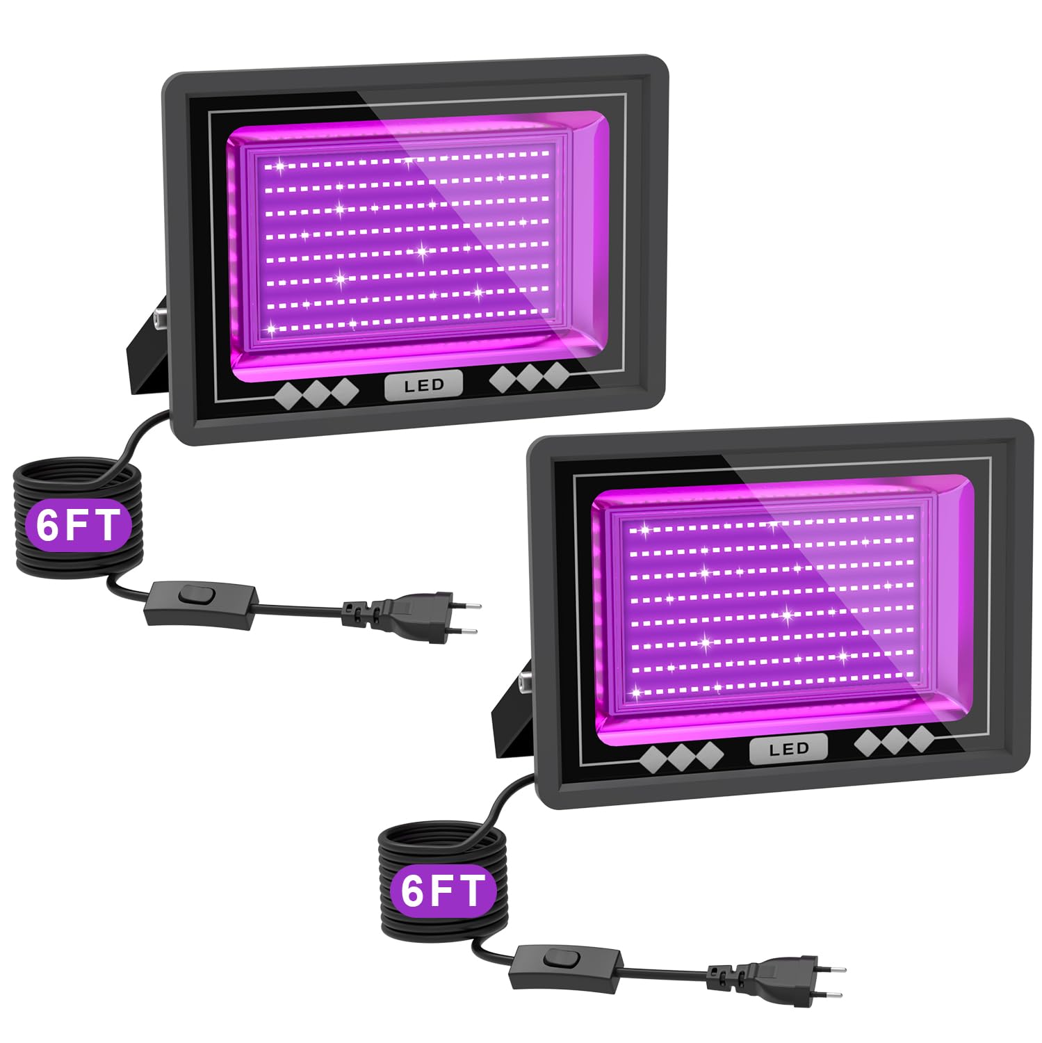 100W Faretto UV LED 2 pacchetto, 200 LEDs Grafene Luce Nera per Ampio Spazio, 395-400NM Faro UV LED con Spina IP65 Impermeabile per Acquario, Festa, Pittura Fluorescente, Poster Fluorescente