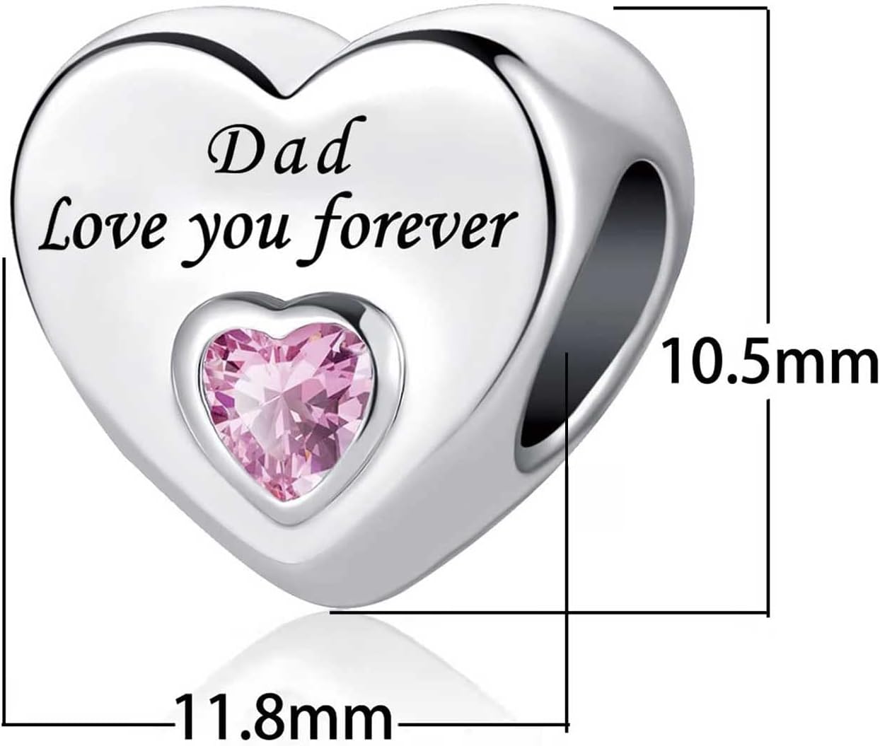 KunBead Birthday Pink Heart I Love You Forever Bead Charms Compatible with Pandora Bracelets for Dad Wife Granddaughter Mom Daughter Nan Auntie Grandma Sister Best Friends - Image 2