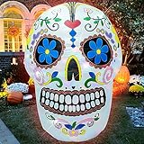 AJY 4 Feet Colorful Skull Halloween Inflatable Skull LED Lights Decor Outdoor Indoor Holiday Decorations Blow up Lighted Yard Decor Lawn Inflatable Home Garden Party Favor Decoration