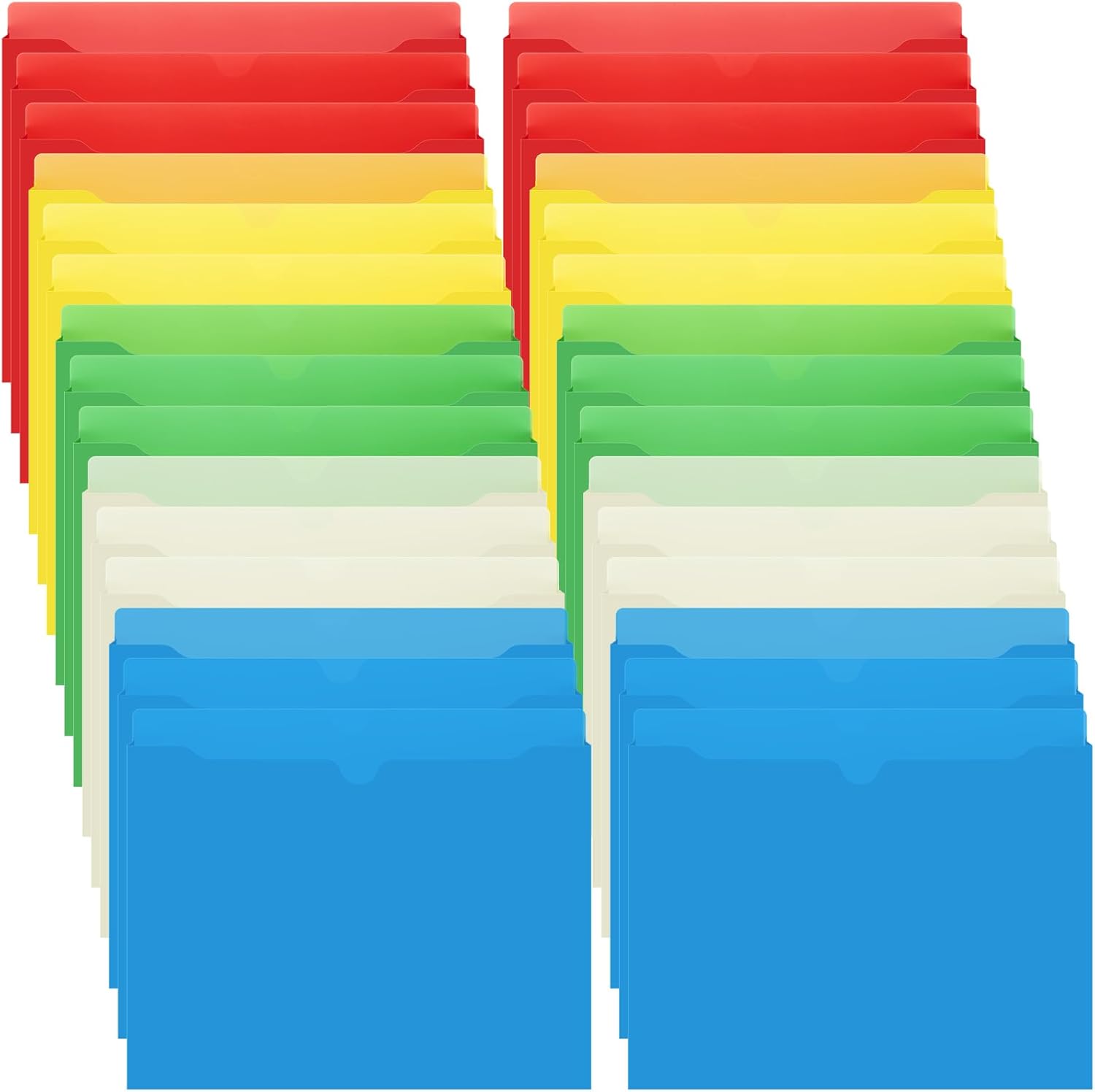 Dunzoom 50 Pack File Jackets Letter Size 2 Inch Assorted Expansion Manila Plastic File Folders Expandable Heavy Duty Reinforced Straight Cut Tab Expandable Document Jacket for Office
