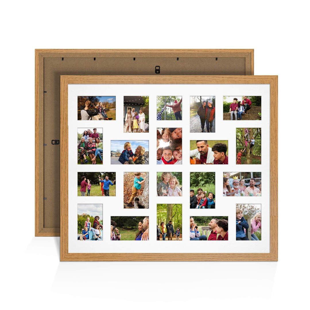 Procut Global 80X70CM Oak Photo Frames For Multiple Pictures with White Mount-Modern Collage Frame with 20 Apertures (18x) 6x4, (2x) 4x4-Engineered Wood with Shatterproof Perspex — image 1