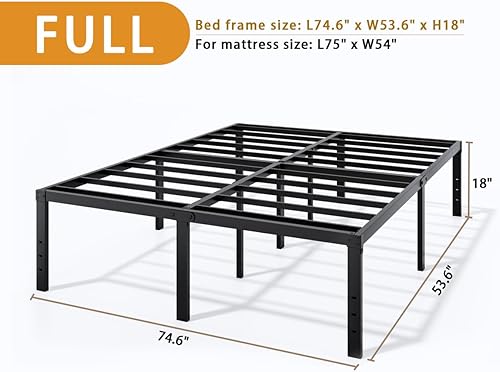 Miniatura 3 de Base de cama de metal tamaño matrimonial Base de cama de plataforma matrimonial resistente de 18 pulgadas, no necesita somier, fácil montaje, sin