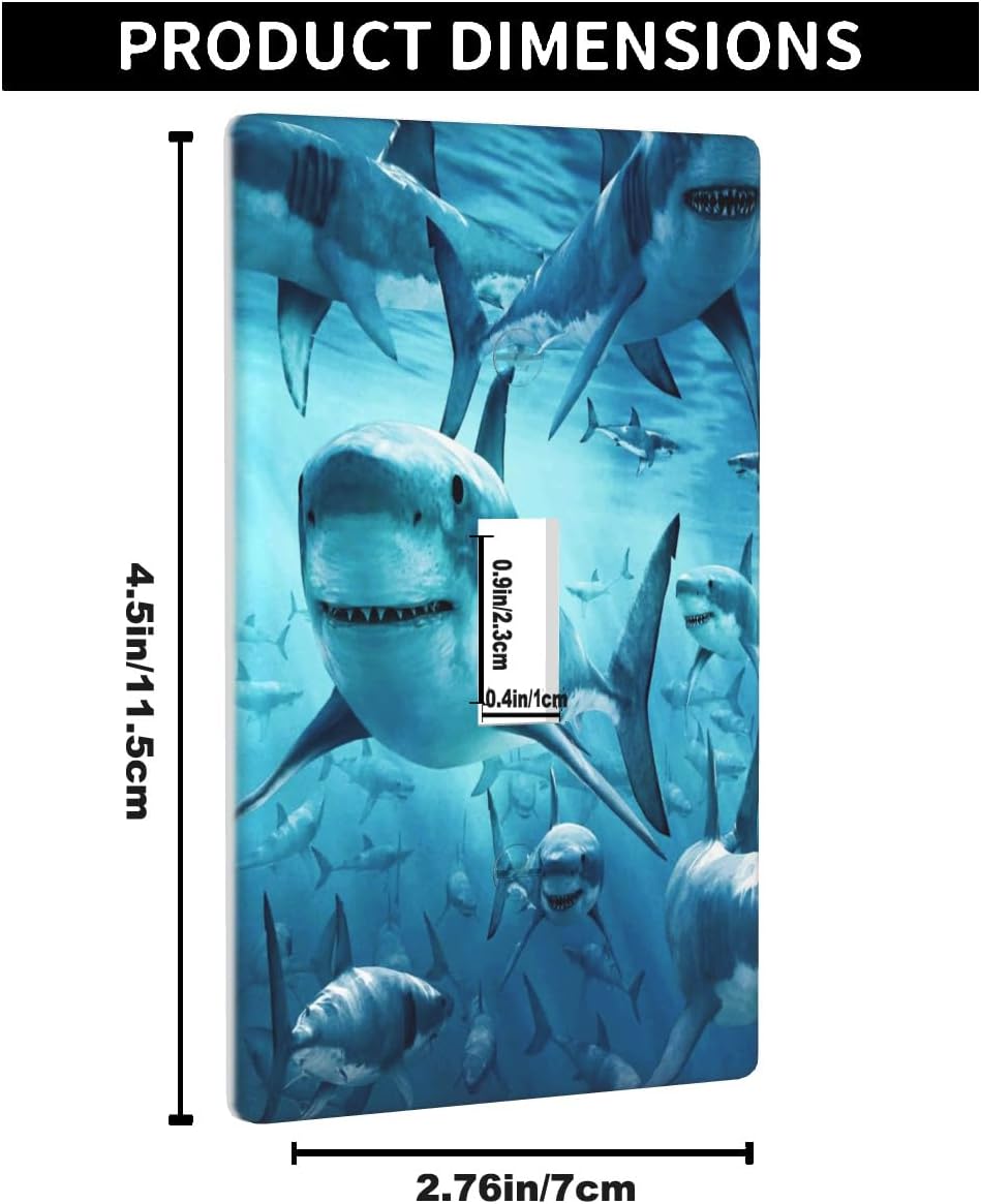 Ocean Shark 1-Gang Single Toggle Wall Plate, Underwater Huge Shark Light Switch Cover Plates 4.5"x 2.76" for Home Office Decor image 2