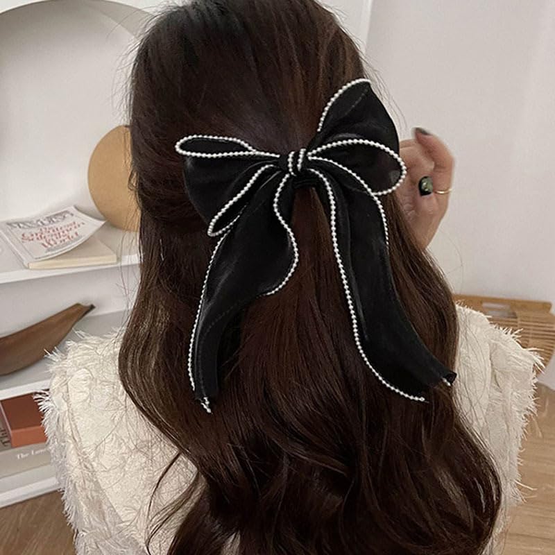 Pinza para cabello con moño negro de organza miniatura 1