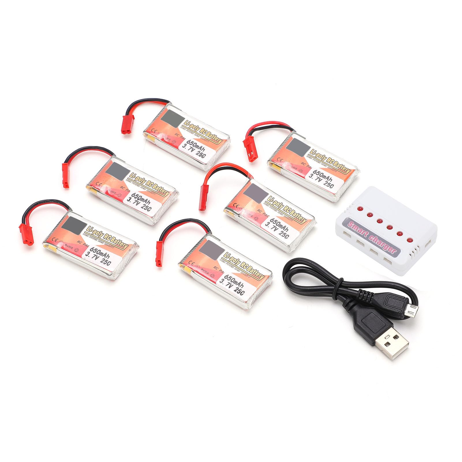 6 uds 3,7 V 650mAh batería Lipo recargable enchufe JST cargador 6 en 1 RC coche barco aviones