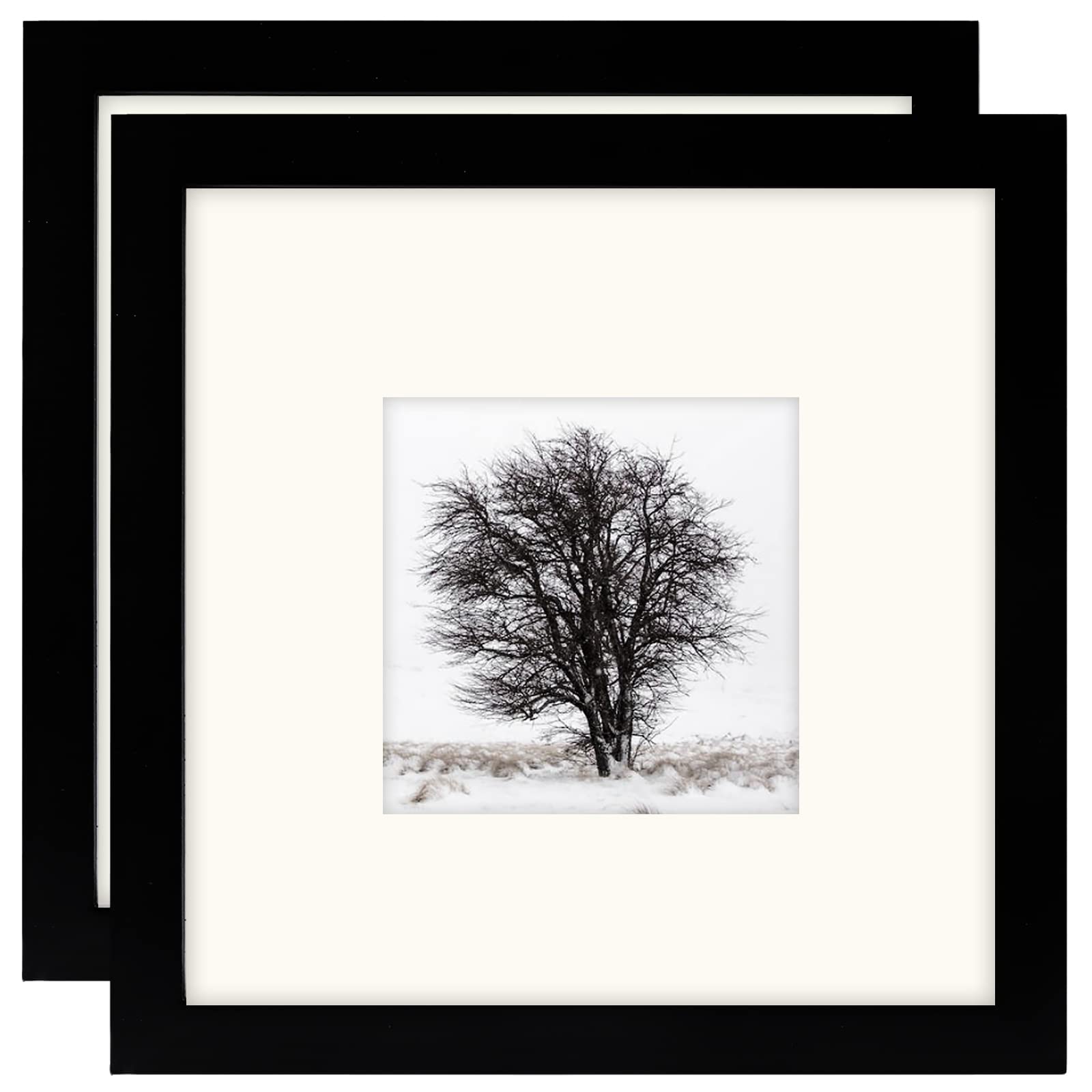 Cornice Portafoto Quadrata Nera in Legno Con Placca in Ottone Immagine