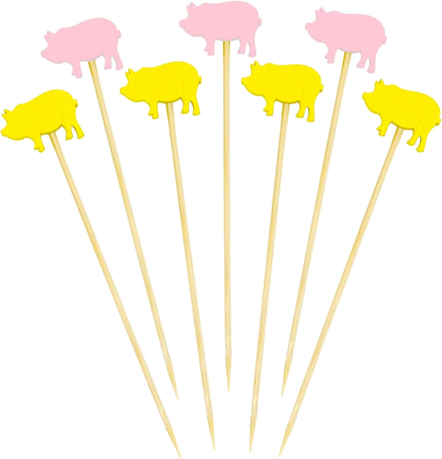 BambooMN 3.9インチ イエローピッグ ファンシーカクテル前菜 竹楊枝ピック マドラースティック フルーツパーティー シャル
