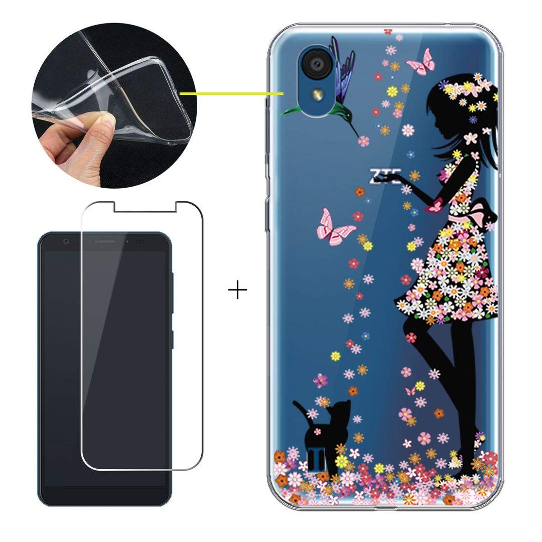Amazon Com Compatible For Zte Blade A5 2019 Case With 2 Tempered Glass Screen Protector Soft Silicone Crystal Clear Bumper Slim Protective Phone Cover Case For Zte Blade A5 2019 Black Cat