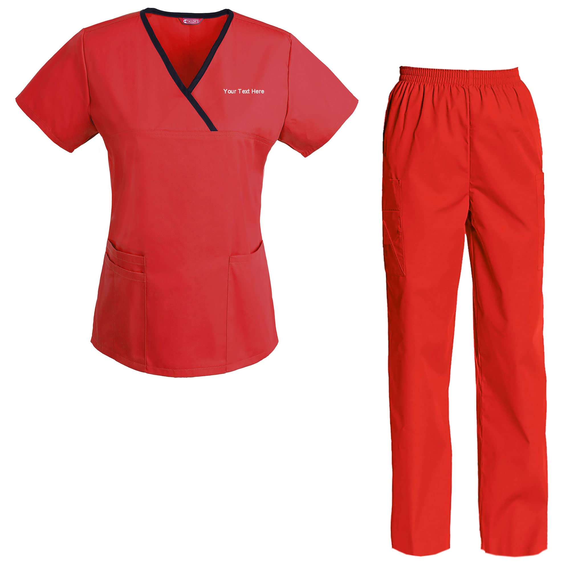 TAILOR'S Women's Embroidered Scrub Set Scrub Top and Pants Scrubs Set Personalized with your Text