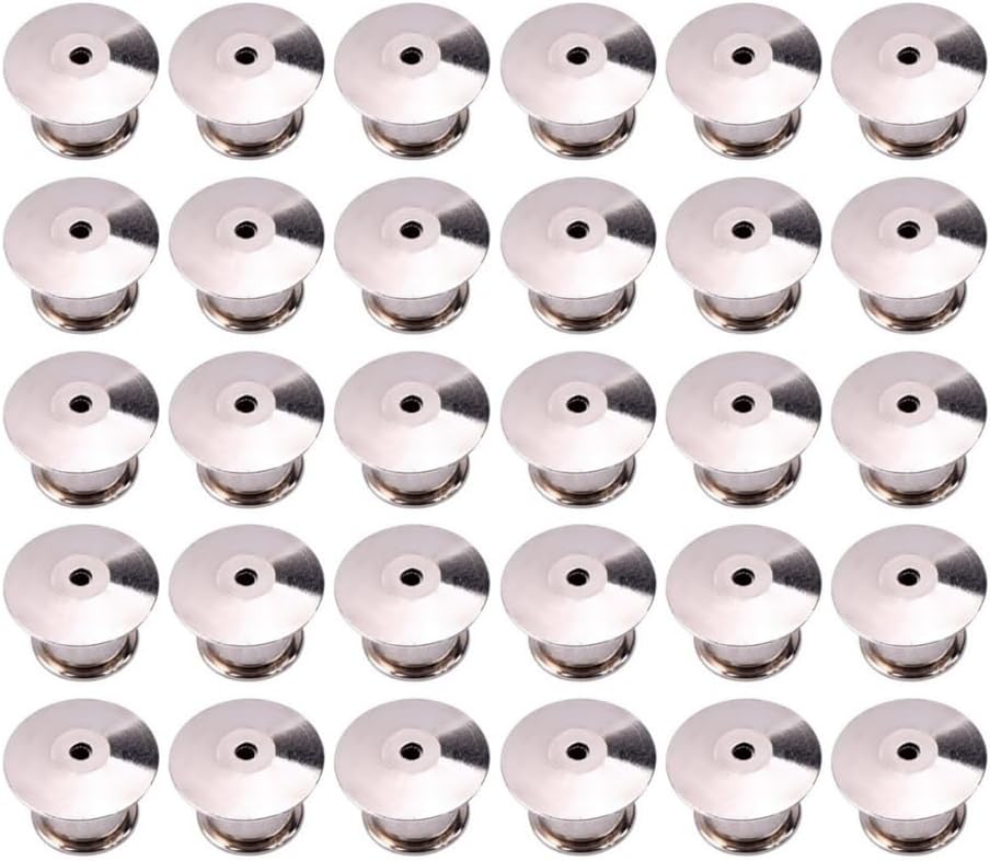 TEHAUX 30pcs Metal Locking Clasp Pin Backs for Brooches and Badges Silver for Jewelry Making Name Tags and Crafts