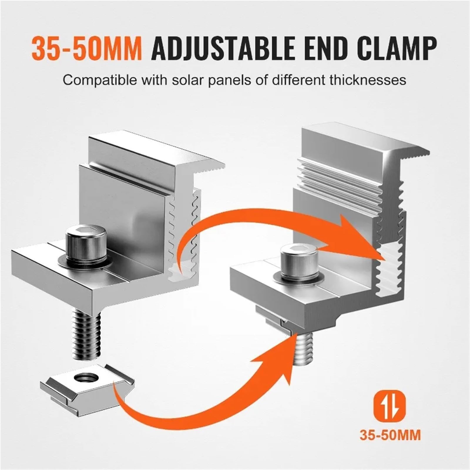 Staffa di montaggio per pannello solare, 20 staffe di montaggio a Z, morsetti terminali regolabili da 35-50 mm, in alluminio anodizzato leggero per camper, barca