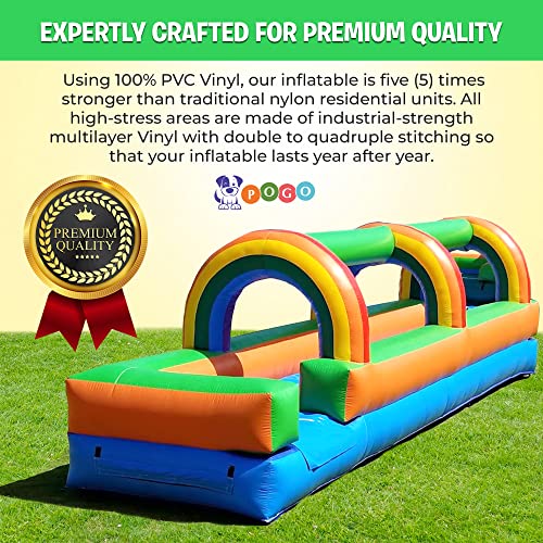 Pogo Bounce House Rainbow Inflatable Water Splash and Ride Waterslide, 25 x 9 x 6 Foot, Big Water Slide for Kids, for Rental or Home Use, Outdoor Party Bounce House with Blower, Stakes, & Storage Bag - Image 5