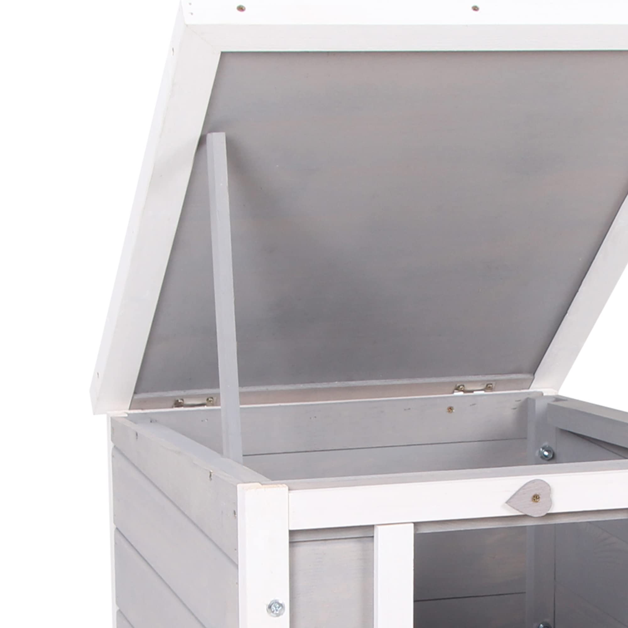 PawHut Conejera de Madera Exterior Jaula Caseta para Roedores Mascotas Pequeñas con Techo Asfáltico Se Puede Abrir y Rampa Antideslizante 42x51x43 cm Gris
