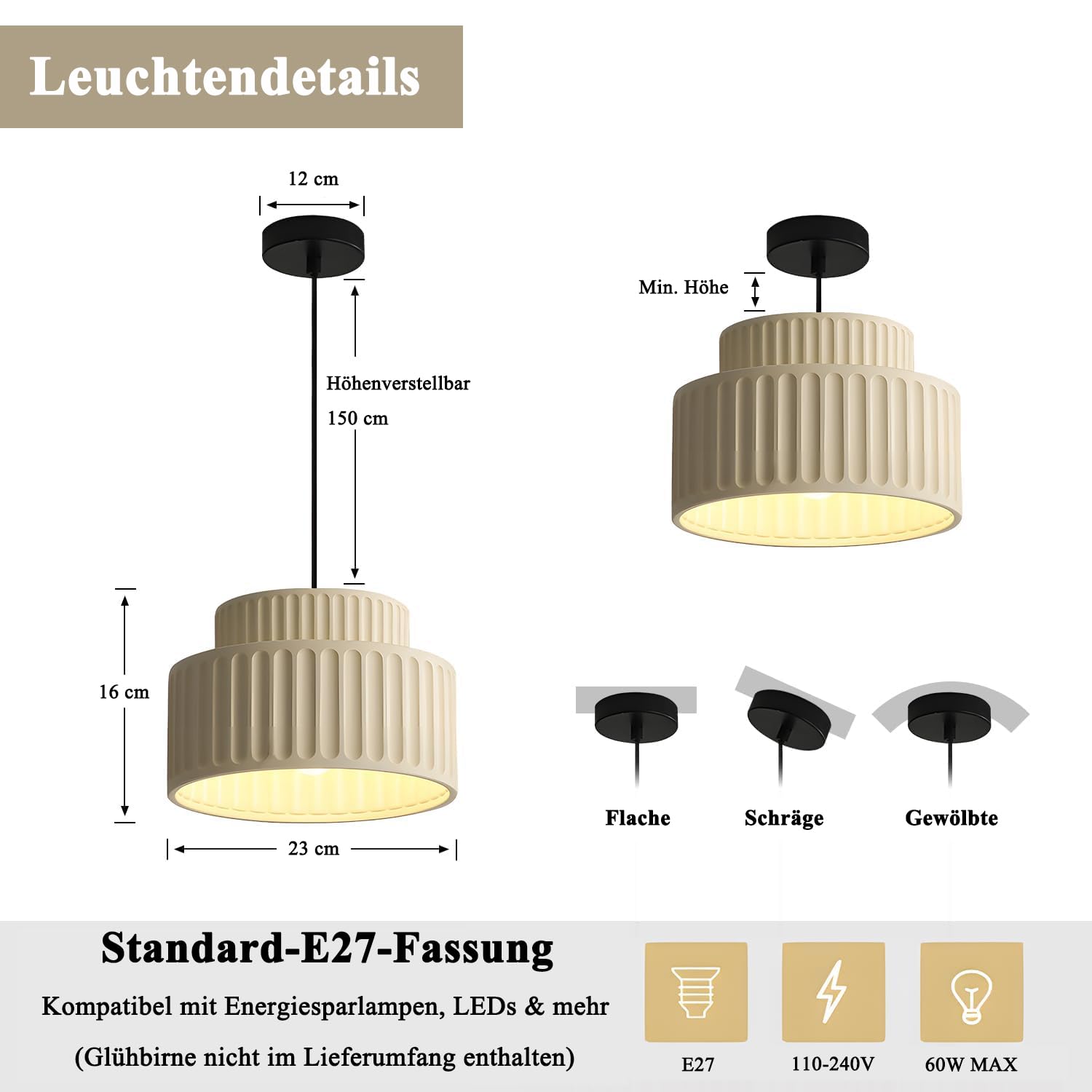 KCO Pendelleuchte Milchweiß Ø23cm für Esszimmer & Kücheninsel, 150cm Höhenverstellbar, E27 Harz Hängelampe Modern