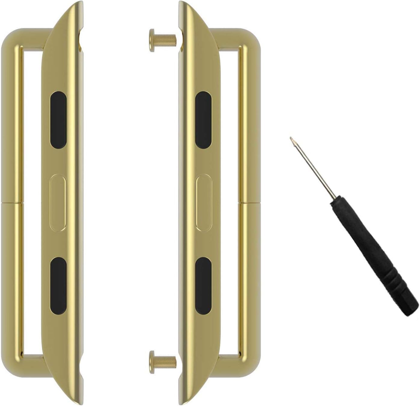 Linwood Metal Alloy Band Clasps/ Lugs for Apple Watch Stainless Steel Iwatch Band Adapter Strap Connector with Screwdriver for Apple Watch Series 1 Series 2 Series 3 Series 4 (42mm, Gold)