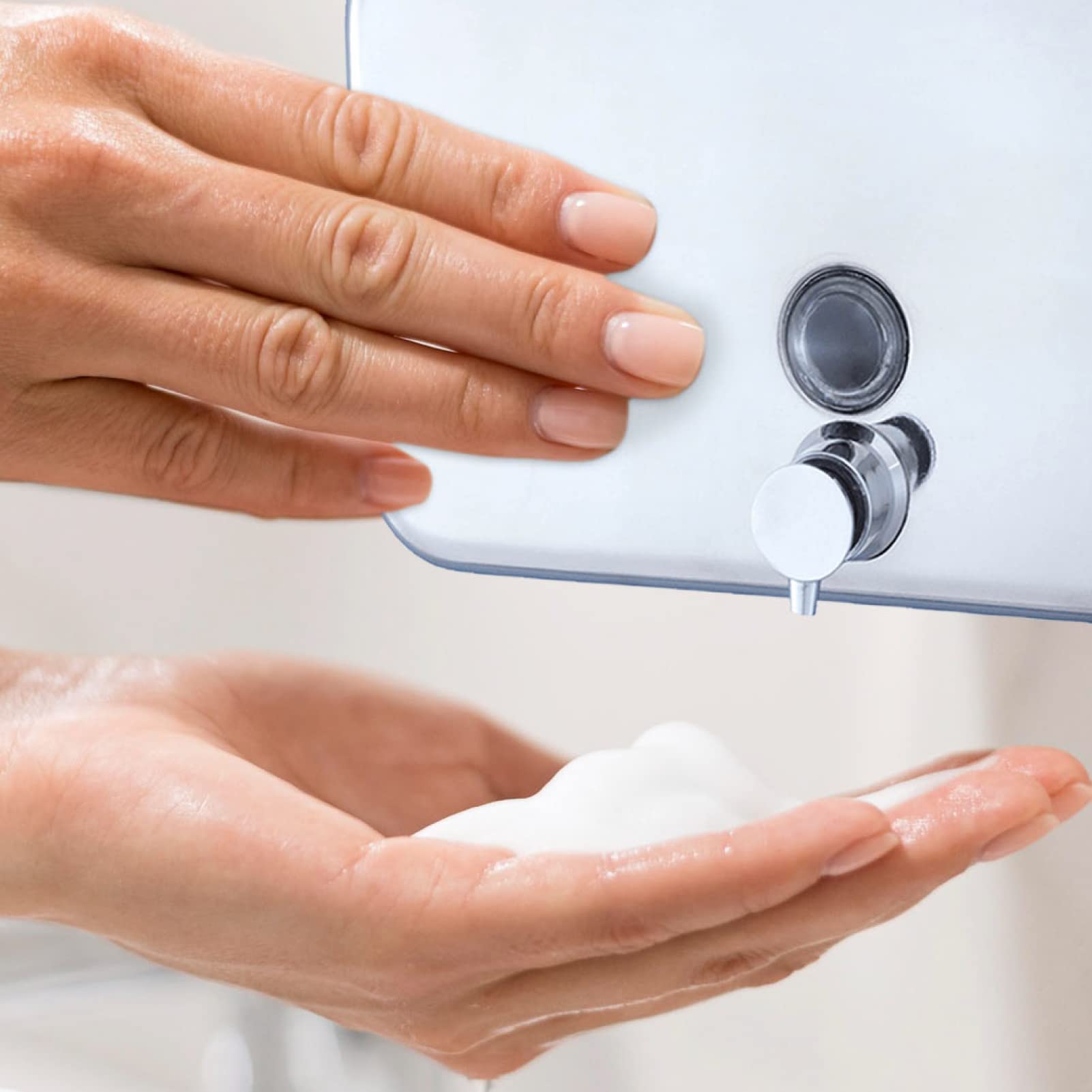 Jofel - Dosificador de Jabón para Pared, Rellenable con Jabón Líquido con Capacidad de 1L, Dispensador Jabón Baño Horizontal, Válvula Antigoteo y Anticorrosión, Clásica ALL1003B, Inox Brillo