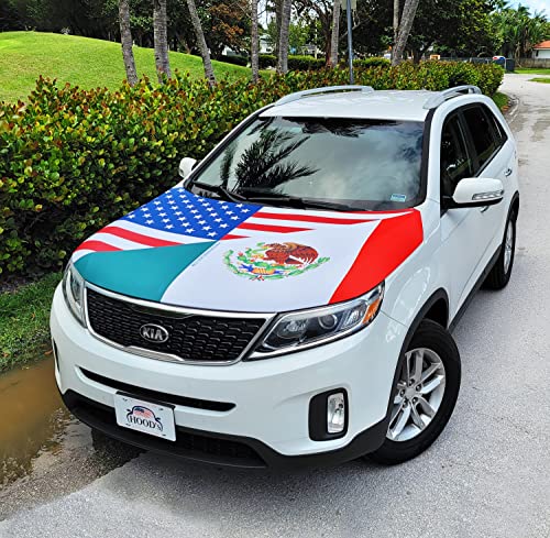 American And Mexico Hood Flag - 63"X47" (120X160Cm) Half Mexican And Half American Flag For Car Hood Cover - Premium Sublimation Print Car Hood Flag + Triangle Fasteners #TOP5