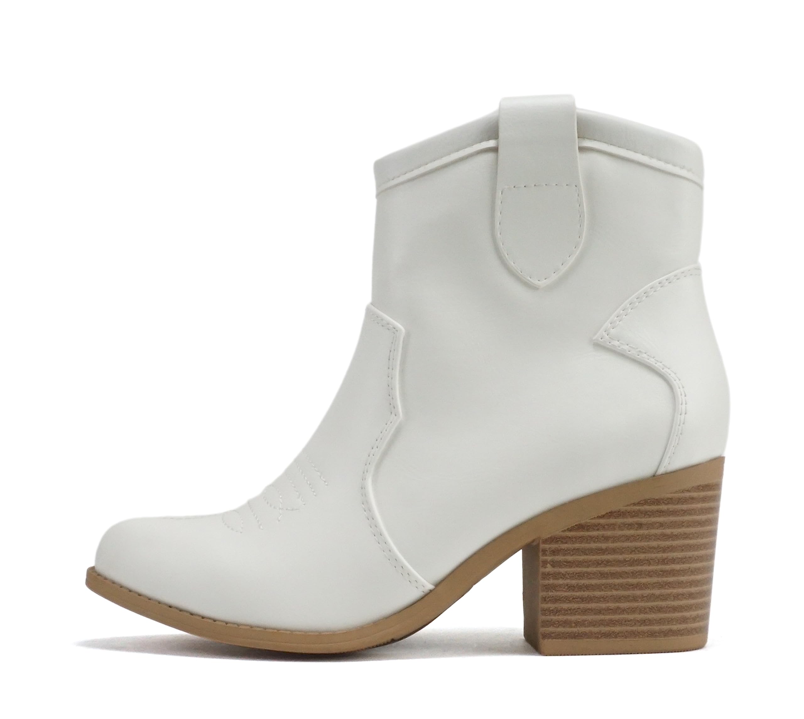 Soda “TELLER” ~ Women's Western Cowboy Boots with Stitched Detailing, Pointed Toe, and Low Block Heel