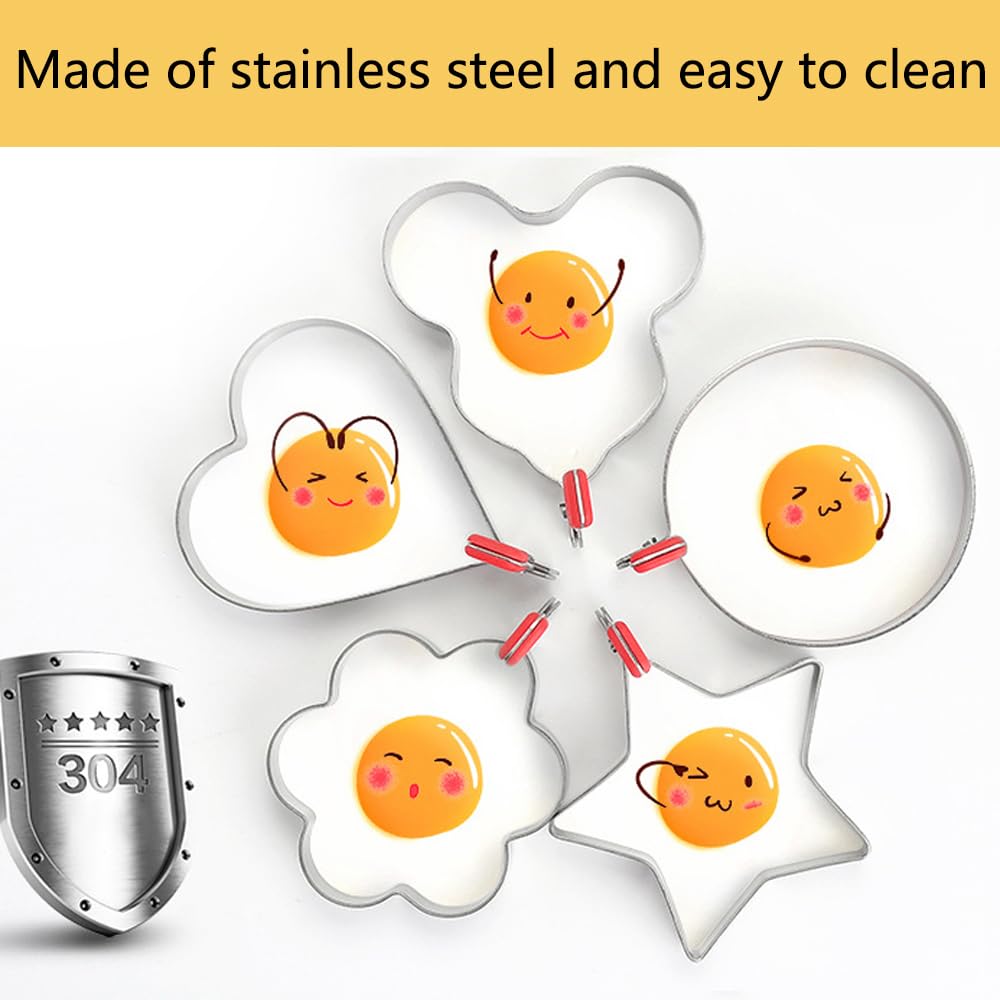 Stampini Per Uova GZMAISULEE 5 Pezzi - Forme Cuore, Fiore, Stella | Acciaio Inox Per Pancake E Colazione - Foto 3