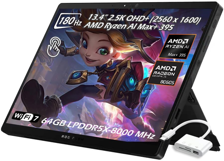 Image of ASUS ROG Flow Z13 (2025) Gaming Laptop, 13.4 inch ROG Nebula 16:10 2.5K 180Hz /3ms, AMD Ryzen AI MAX+ 395, AMD Radeon 8060S Graphics, 64GB LPDDR5X 2TB SSD, Wi-Fi7 Bluetooth, Win11, w /USB 3.0 Hub, W /GaLiMu