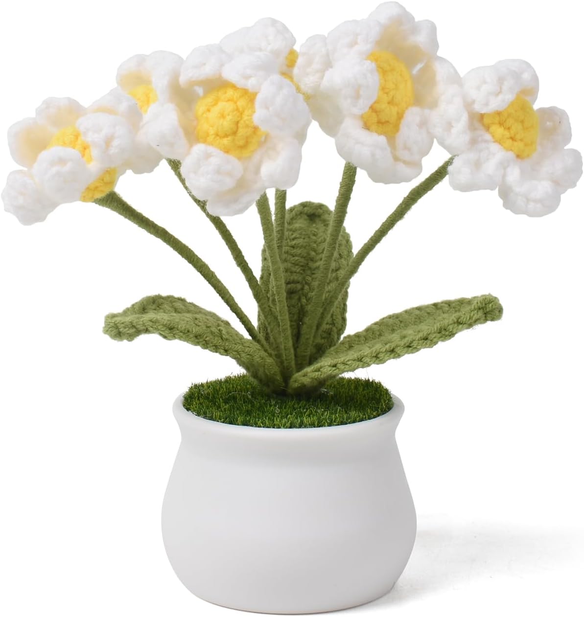 Crochet Flowers Potted Daisy Bouquet 6 Heads Handmade Artificial Potted Flowers Desk Decor
