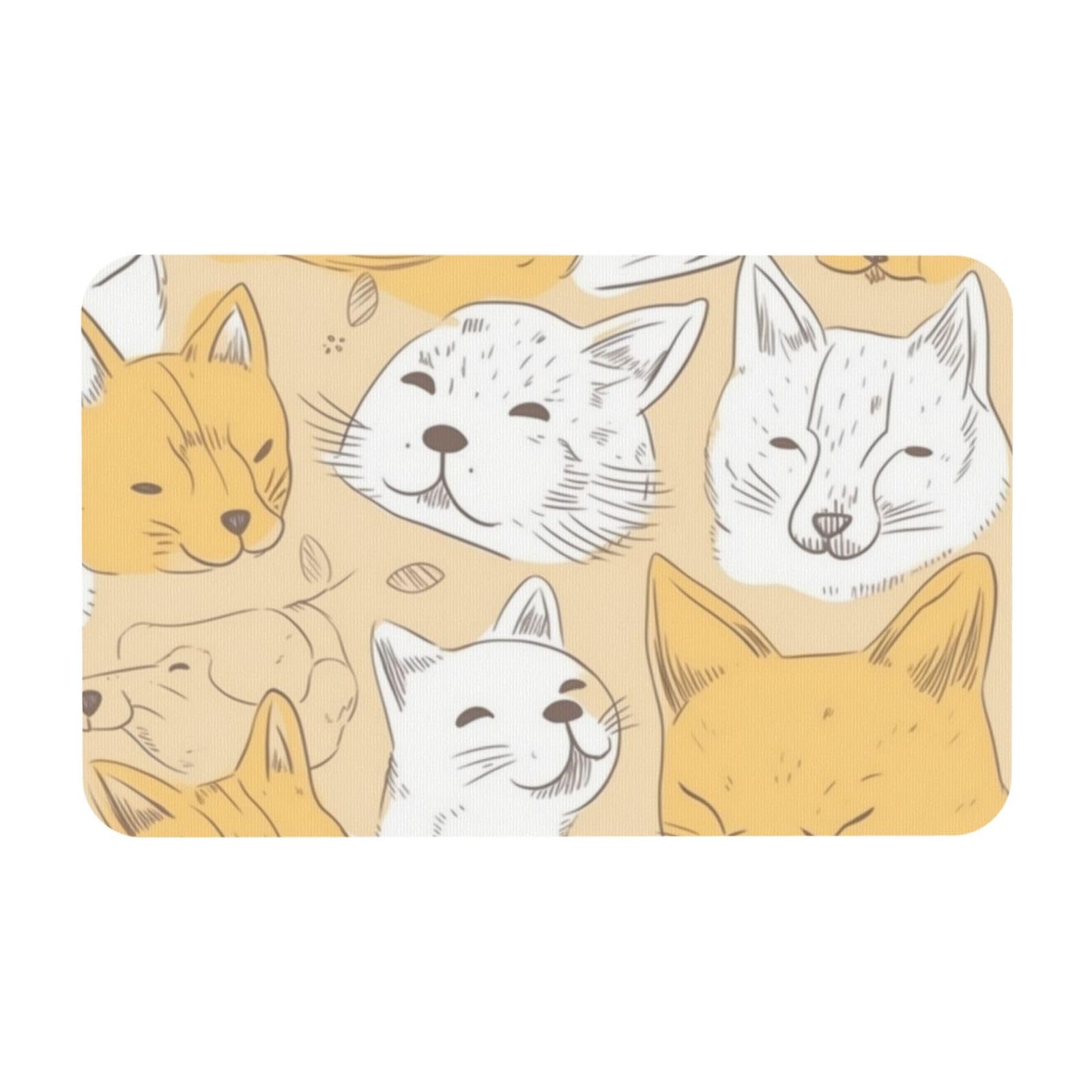 Tapis de bain motif chat déco intérieur et extérieur jaune