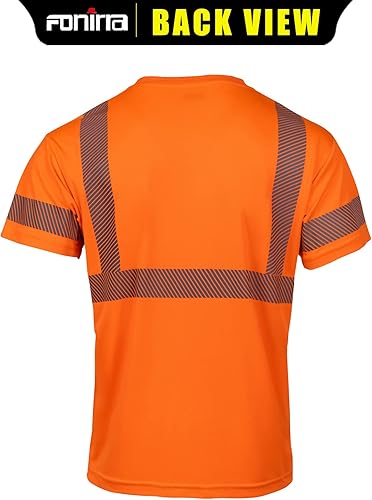 Miniatura 3 de FONIRRA Hi Vis - Camisetas de seguridad con bolsillo para hombre, para trabajo, ANSI Clase 2, reflectante, manga corta