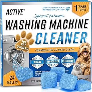 Washing Machine Cleaner for Pet Owners - ACTIVE Enzymatic Deep Clean Descaler for Cat & Dog Hair, Urine, Odor, Residue, 24 Septic-Safe Tablets for Top Load, Front Loader, HE Washer Tub - 1 Year Supply