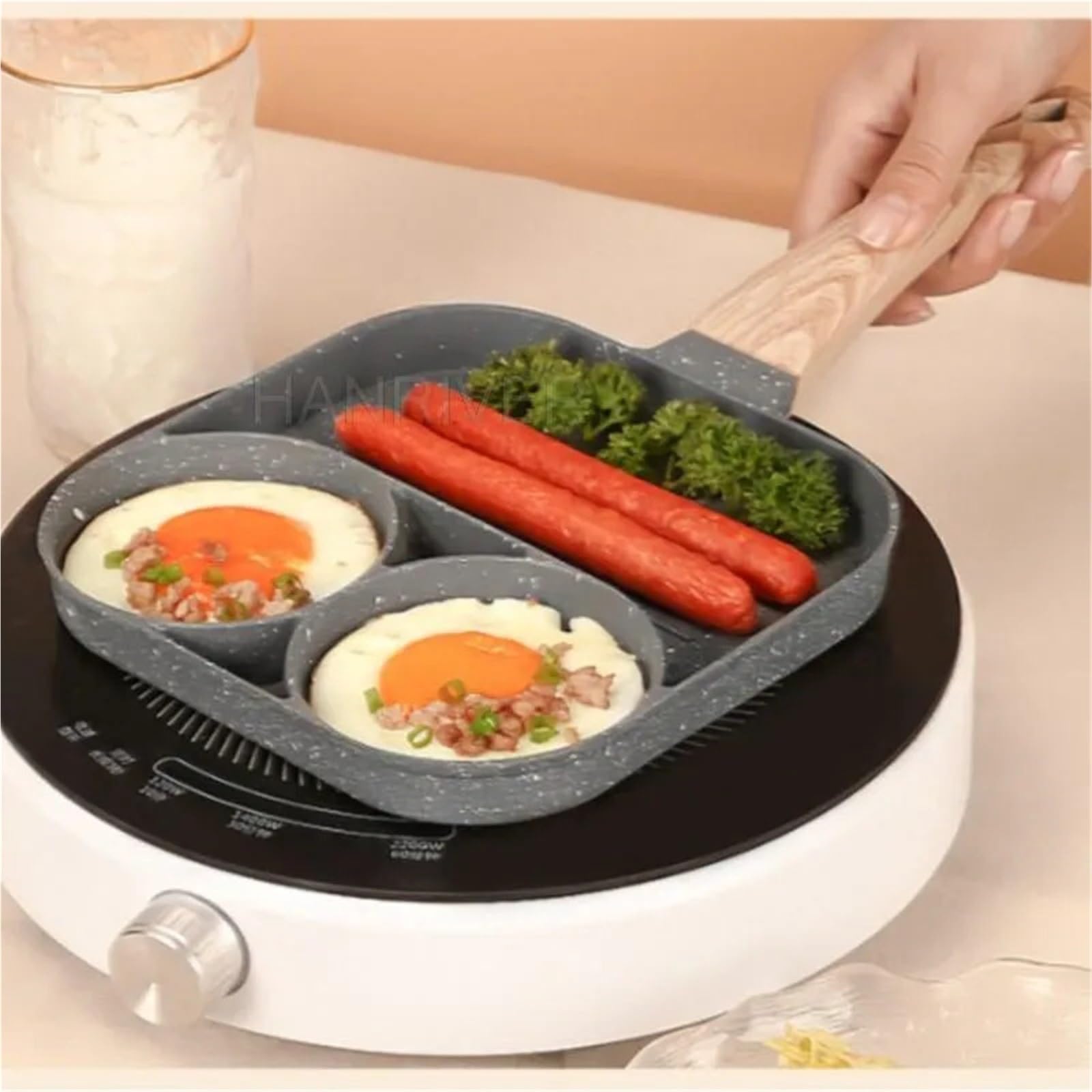 Sarten Tortilla Sartén de 4 agujeros for tortillas gruesas, antiadherente, for huevos, tortitas, filetes, jamón, desayunos, utensilios cocina