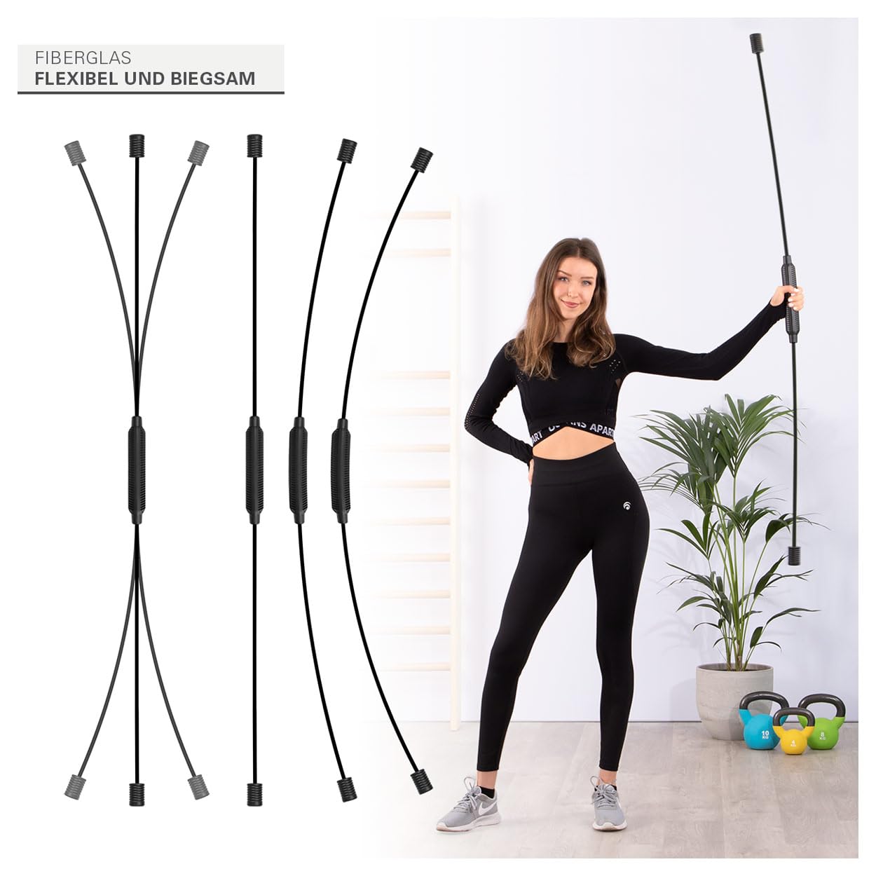 Sport-Tec Schwingstab für Tiefenmuskulatur, Schwungstab für Vibrationstraining flexibel inkl. Übungsposter, 160 cm
