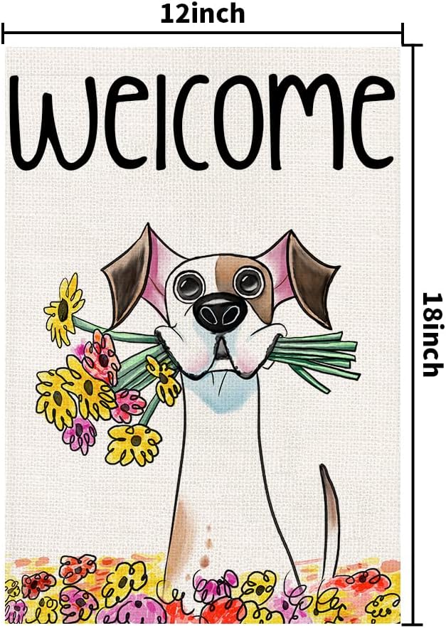 Welcome Spring Flower Garden Flag 12x18 Inch Double Sided Burlap Outside, Seasonal Floral Dog Sign Yard Farmhouse Outdoor Decor DF239 - Image 5