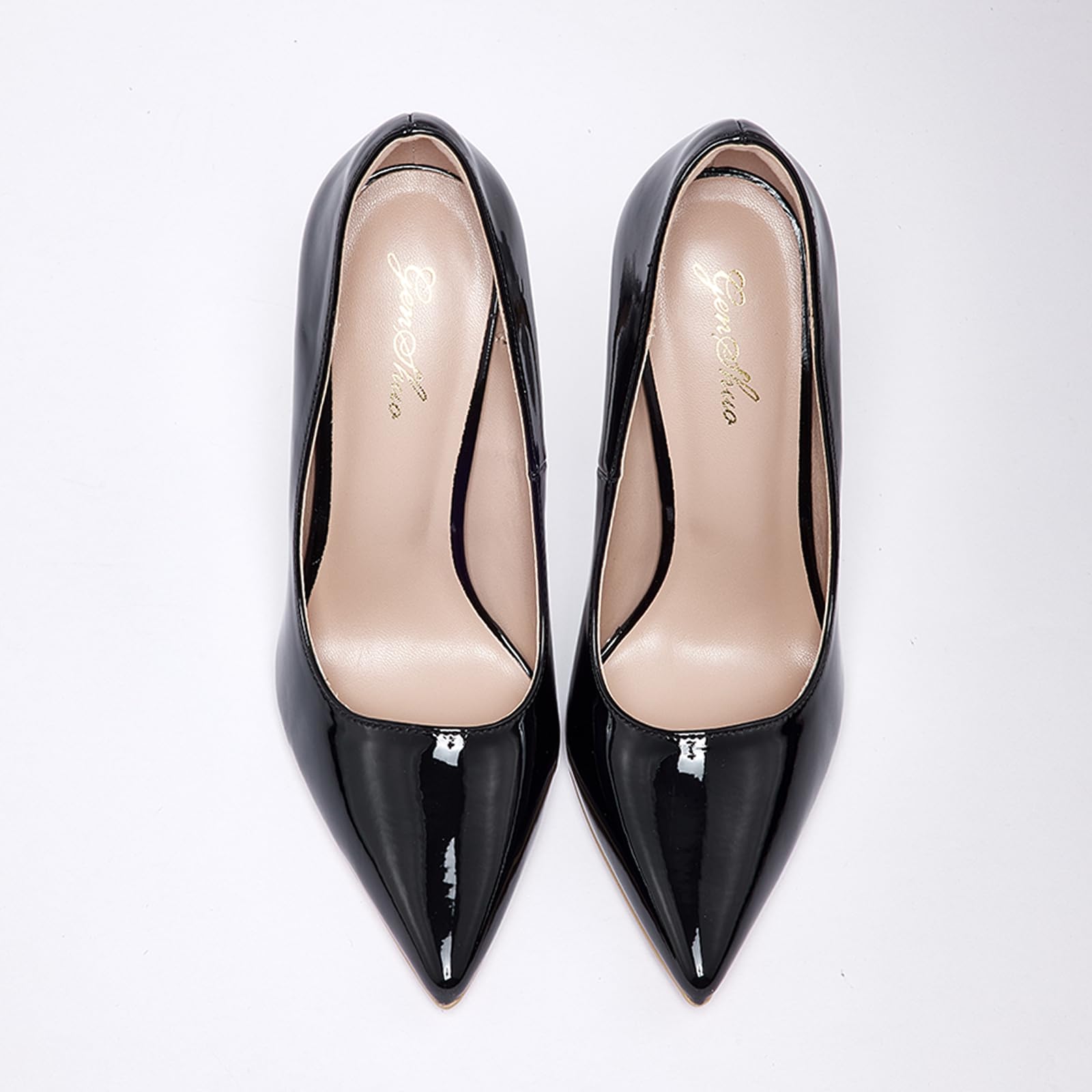 GENSHUO - Scarpe décolleté da Donna, con Tacco Alto a Spillo, Stile Sexy, Slip on, da Festa,Nero, 42 EU(12 US)