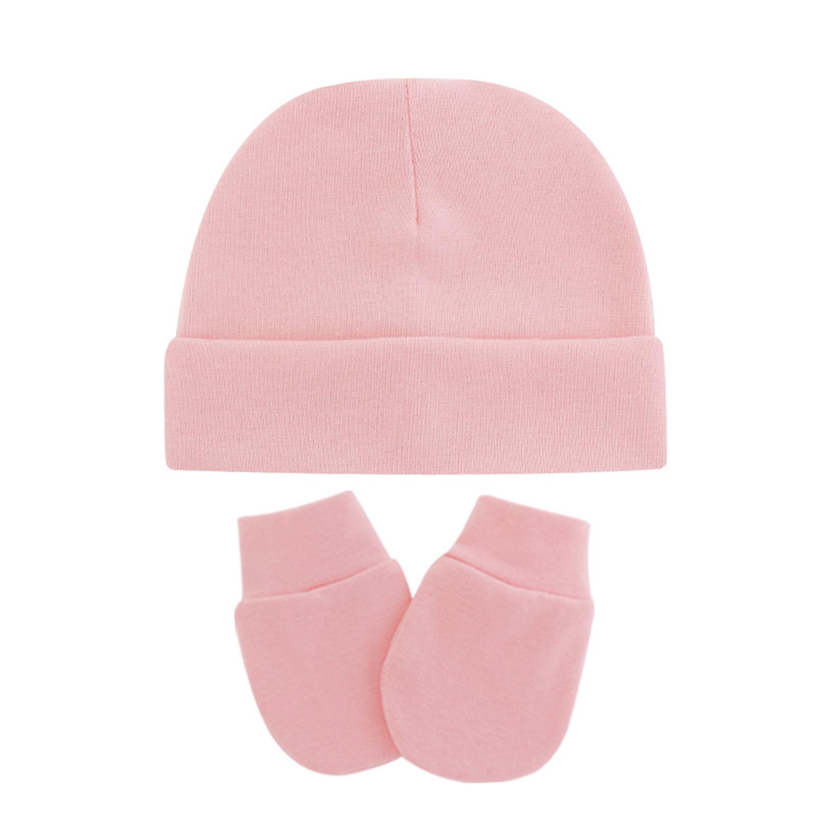Wxllzlife Newborn Hats Mittens Set,Soft Toddler Hats for Boys and Girls, Cute Baby Girls Boys Cotton Beanie hat Gloves, Unisex Baby Infant Caps for 0-6 Months Pink