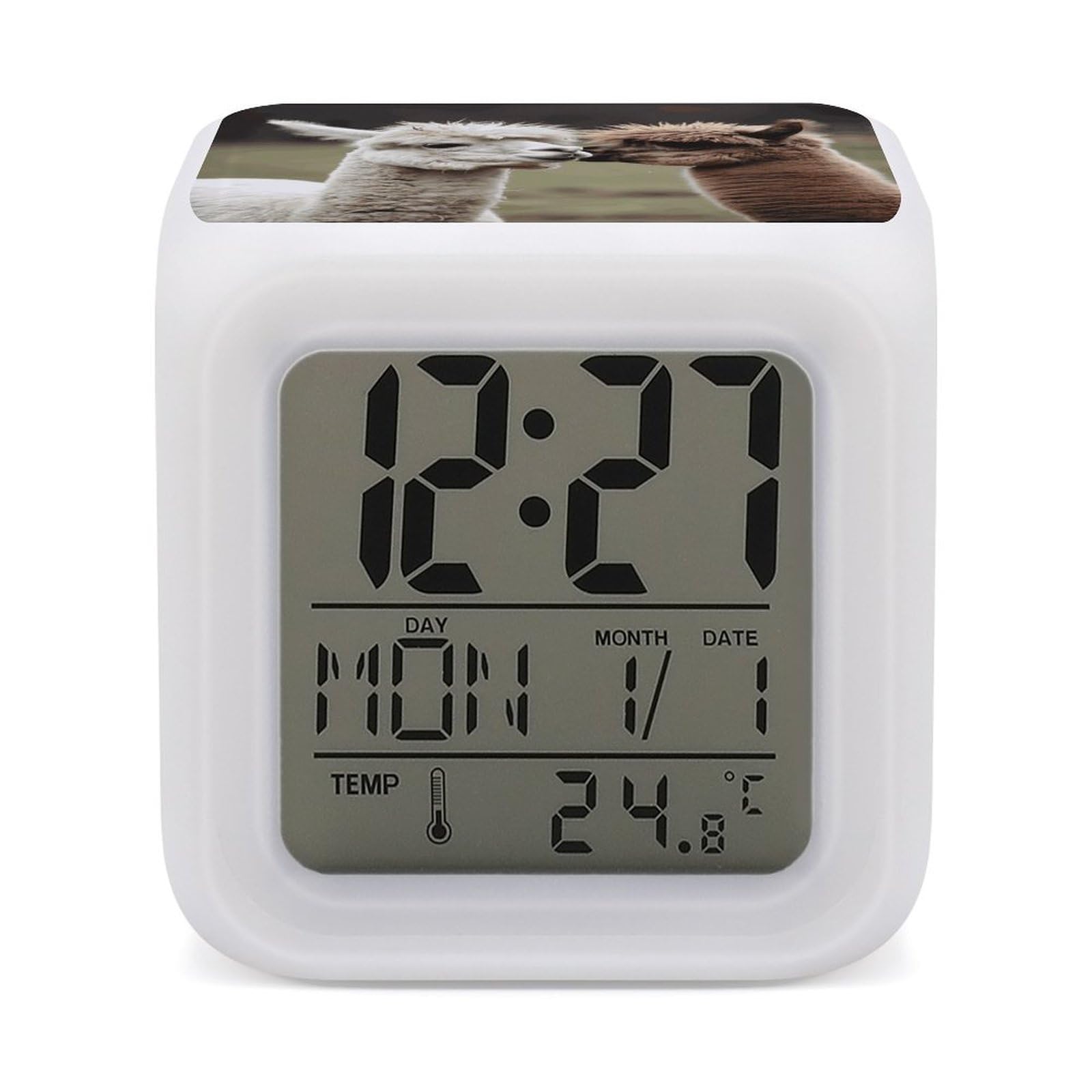 JTREHY Funny Alpaca Alarm Clock Seven Color Night Light Digital Clock Precision Reliable Alarms Clocks for Bedroom Heavy Sleepers Adults Gift for Men and Women