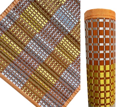 Alfombra de bambú trenzada 100 % natural con diseño geométrico decorativo para casa, baño, cocina, vestíbulo, antideslizante, 140 x 52 cm, decoración del hogar, alfombras de bambú de colores (naranja)