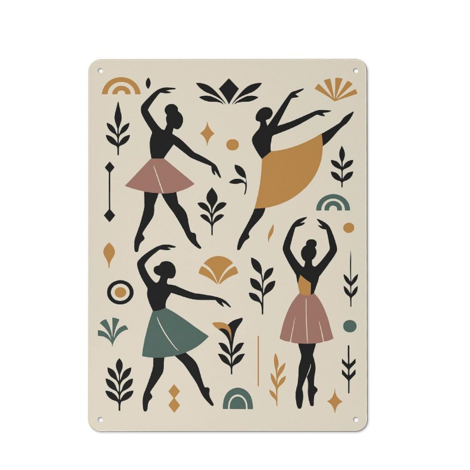 Junmoney Style-3 For Home Office Or Studio, Ballet Dancers And Botanical Elements Vintage Tin Sign 40X30cm, Tin Sign Wall Decor For Home Offices And Studios