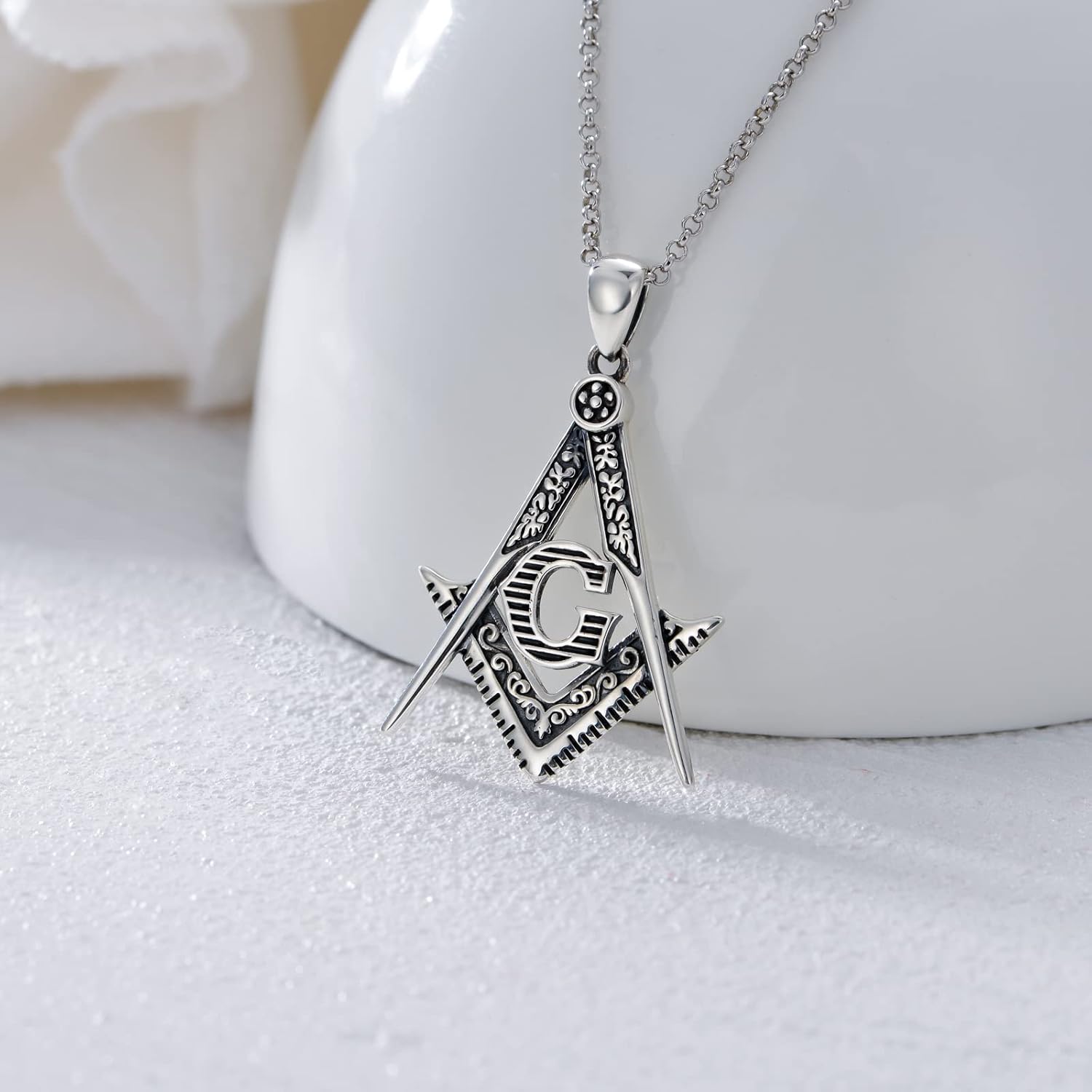 Necklace for Men 925 Sterling Silver Masonic/Memento Mori/Skull/Allah/Viking/Thor's Hammer/Trident/Aztec/Anchor Freemason Pendant Jewelry Masonic Gifts for Men Boys - Image 4