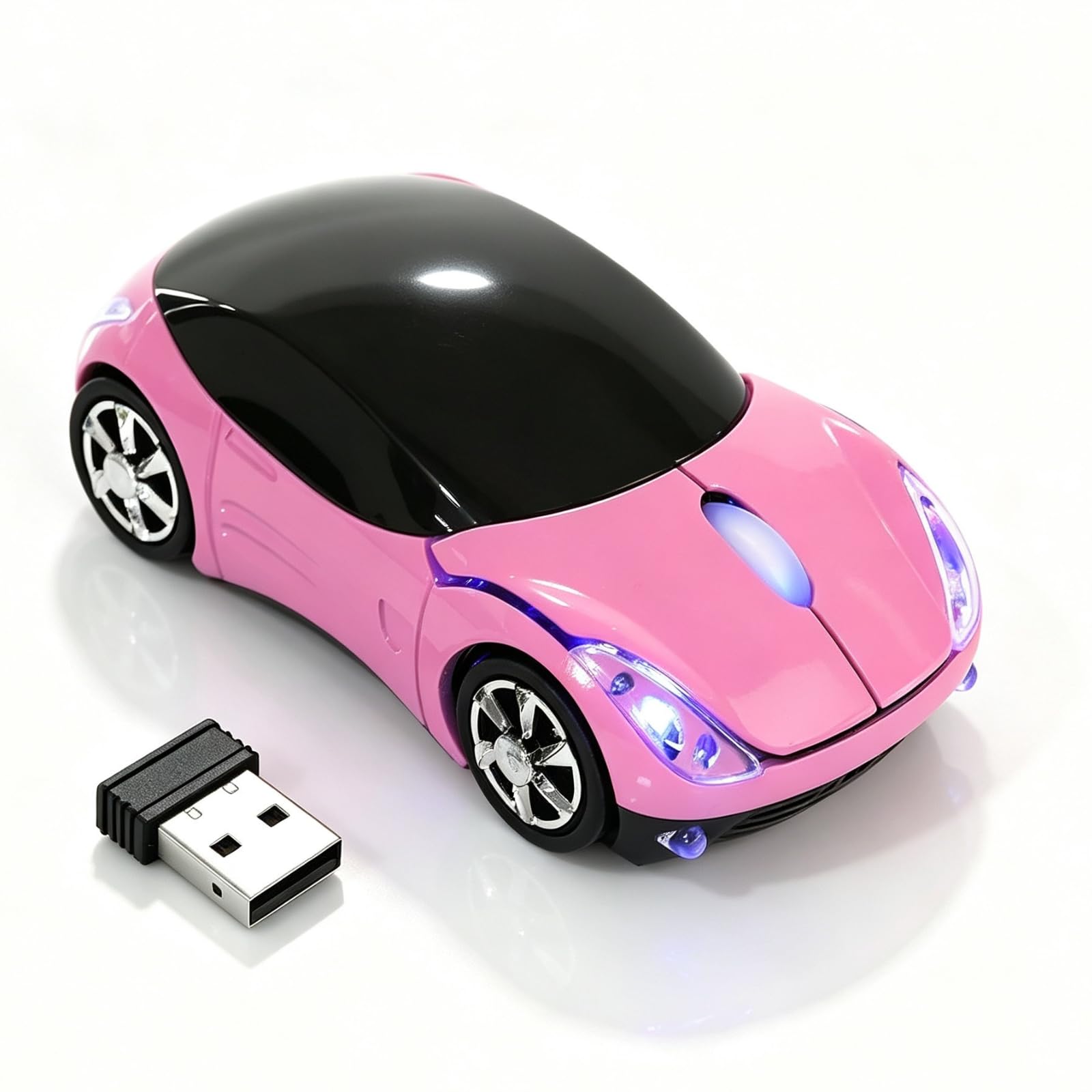 Pink Wireless Mouse，Car Computer Mouse，1600DPI 2.4G with USB Reciver Cute Wireless Mouse for Computer for PC, Laptop, Tablet Win XP/Vista/7/ME/2000/Mac OS for Womens Office Girls GIF
