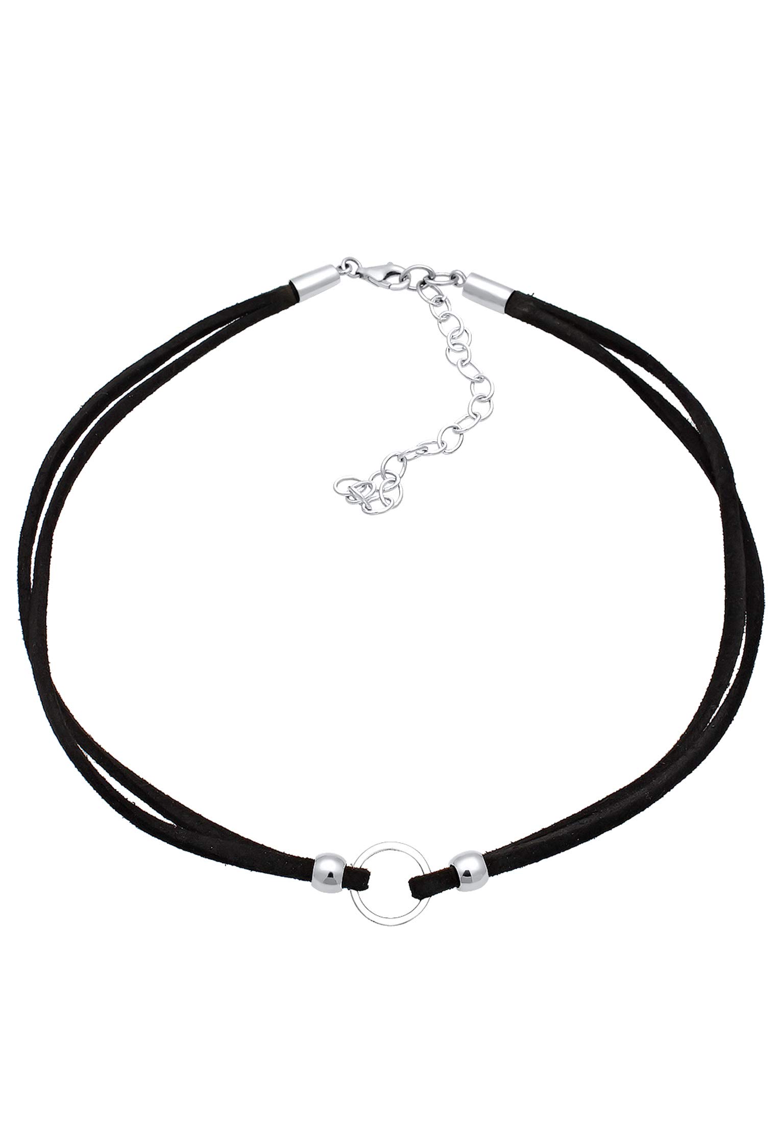 Elli Halskette Damen Choker Trend Kreis mit Veloursleder Schwarz in 925 Sterling Silber