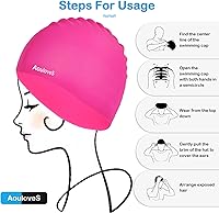 Vista 4 de Paquete de 2 gorros de natación para niños y niñas, unisex, de silicona, para niños de 4 a 12 años, ajuste cómodo para cabello largo y cabello corto