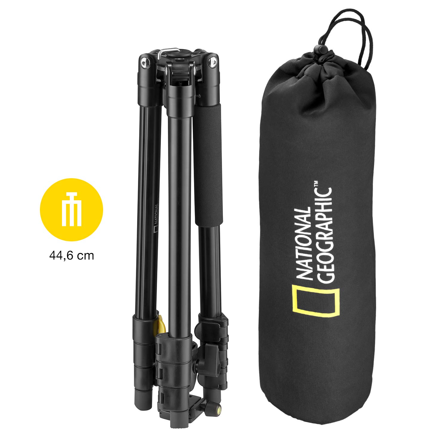 National Geographic NGTR001L - Kit de trípode de viaje con monopié, aluminio, patas de 4 secc., bloqueo por palanca, peso 6 kg, bolso, rótula de bola, liberación rápida, color negro