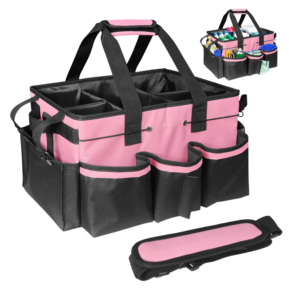 Nzkeuf Cleaning Caddy Organizer, Extra Large Cleaning Tote Bag with Handle, Multi-Compartment with Detachable Divider, Carry-On Cleaning Supplies for Housekeeper, Car Detailing, Commercial Cleaning