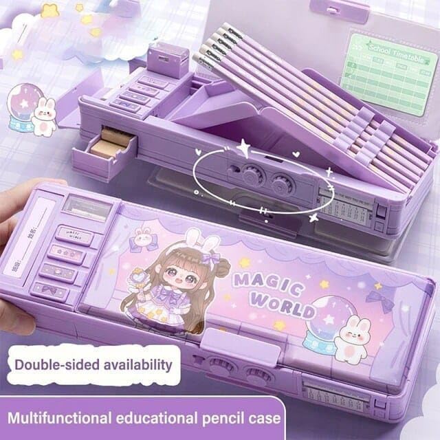 Image of Royals hub Plastic Galaxia Multifunctional Magic World Password Lock Double Sided Compass Box for Kids, Aesthetic Stationary Items, Baby Girl Theme Pencil Case Return Gifts for Kids, Purple