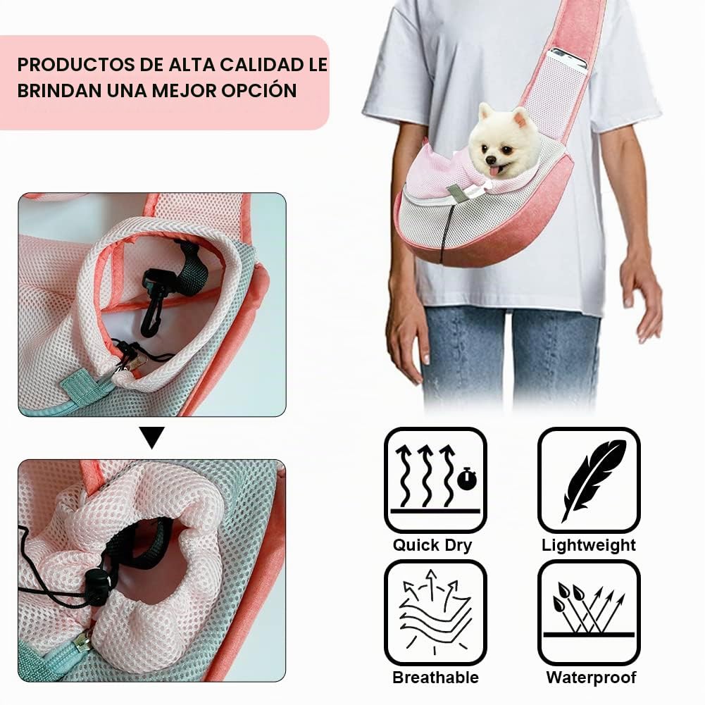 FEimaX Bandolera para Perro Transportín Bolsa de Viaje para Mascotas Bolsa Portador de Perro Bolso de Hombro para Perros Gatos, para Viajes al Aire Libre, Caminar en el Metro (S, Rosa)