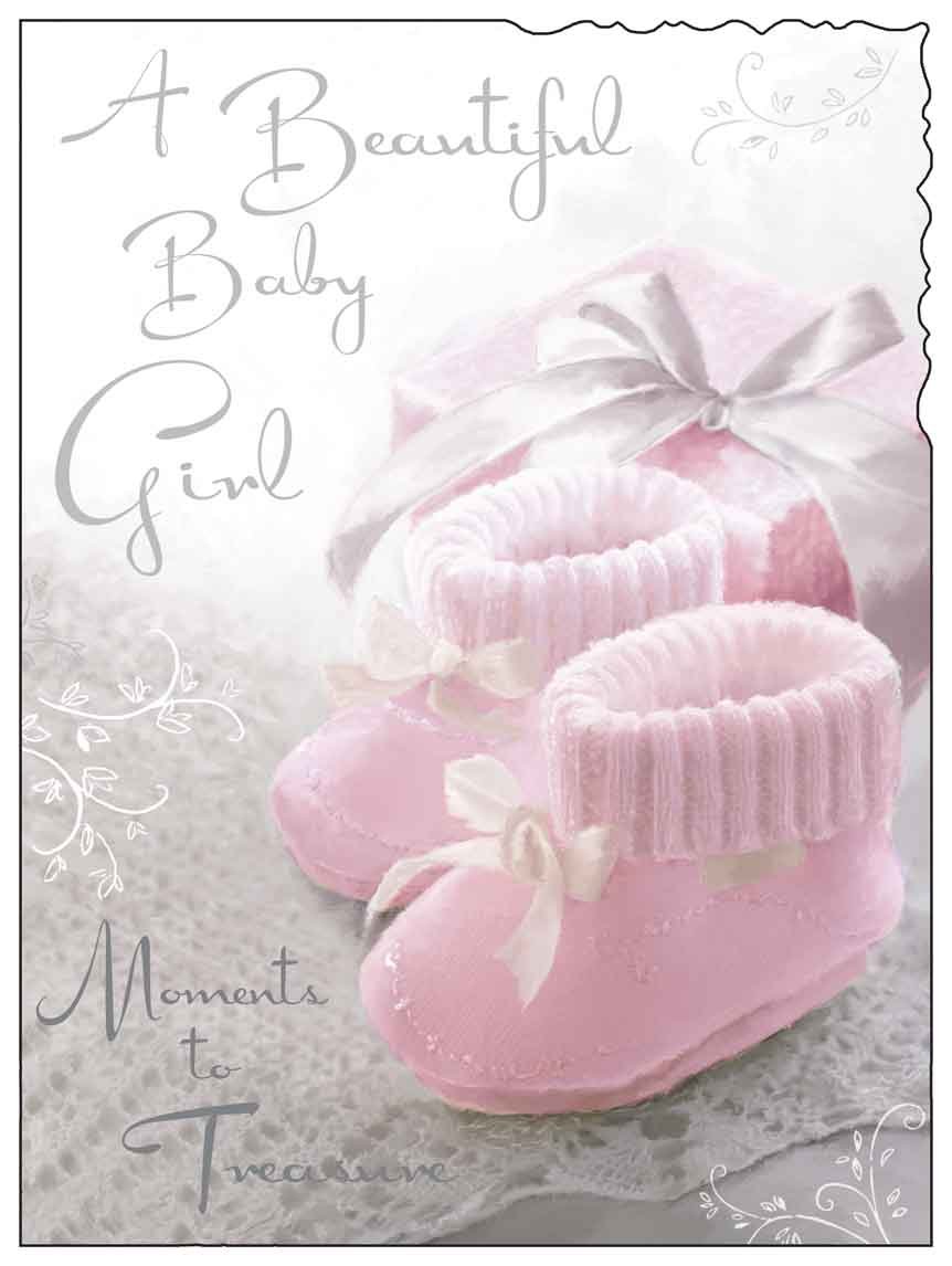 Jonny JavelinNew Baby Girl Card (JJ-V085) - Baby Pink Knitted Boots