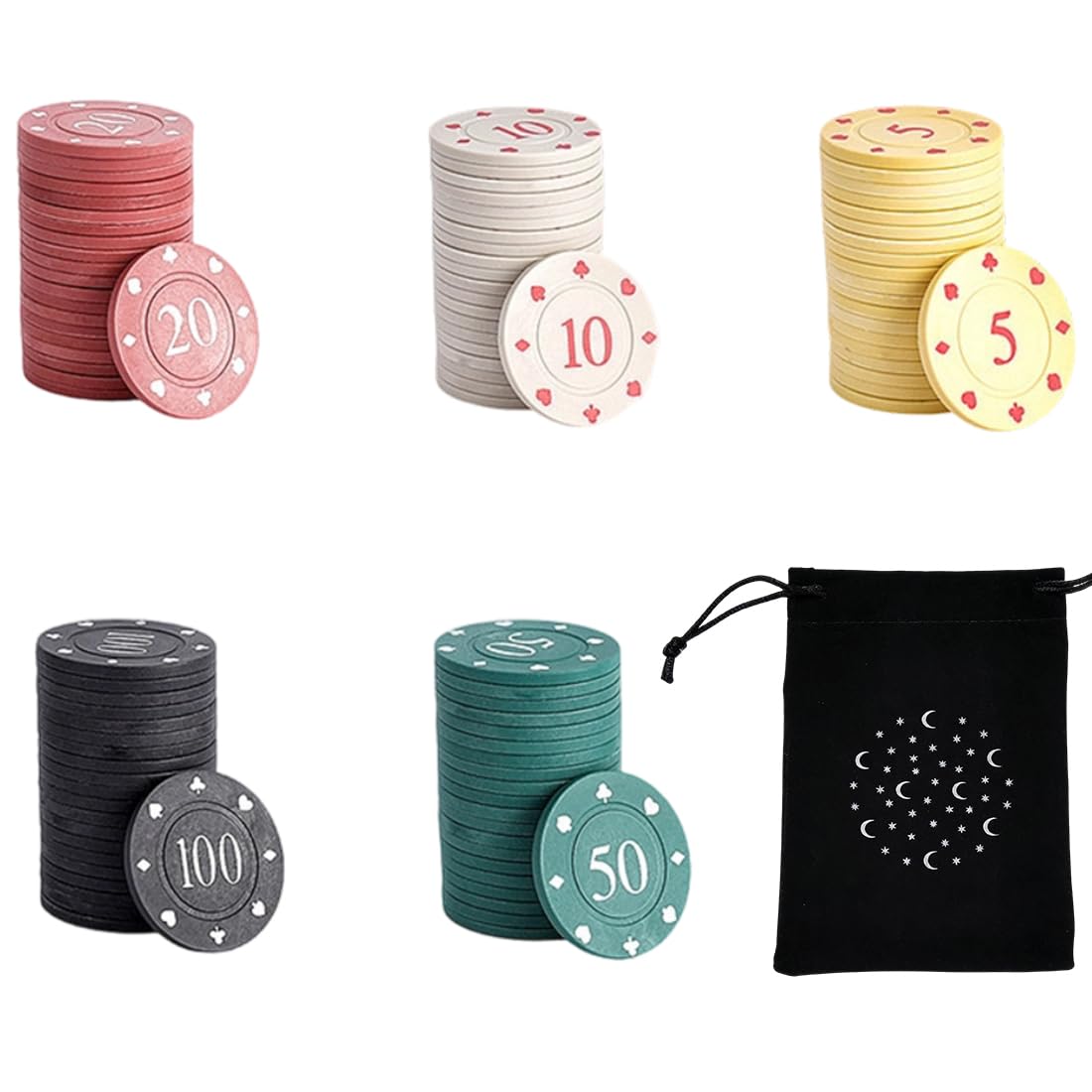 Set di 100 Fish Poker con Valori Nominali Set da Casinò per Poker Blackjack Giochi di Carte con Sacchetto in Velluto