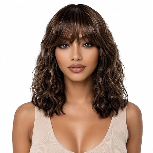 16 Inch Ombre Natural Wave Wig with Bangs Human Hair